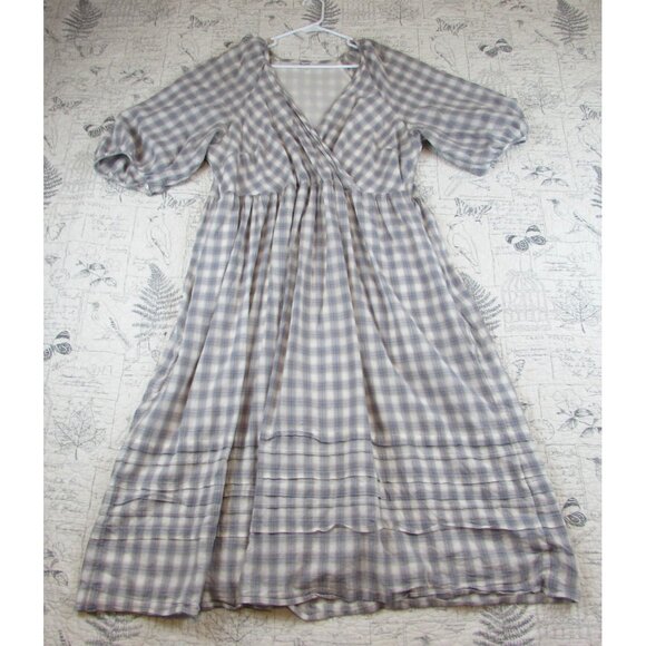 EUC $135 Madewell Marianna Puff Sleeve Midi Dress in Lavender Plaid Plus size 1X - Picture 2 of 11